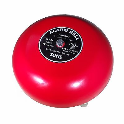 SUNS CB-6R-12 Red 12V Alarm Bell 6 Inch 12 Volt DC (6" in 12 VDC) - Industrial Direct