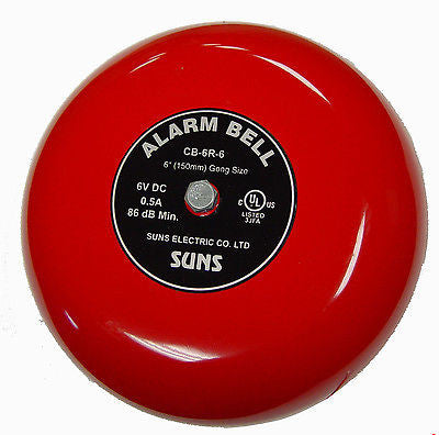 SUNS CB-6R-6 Red 6V Alarm Bell 6 Inch 6 Volt DC (6" in 6 VDC) - Industrial Direct