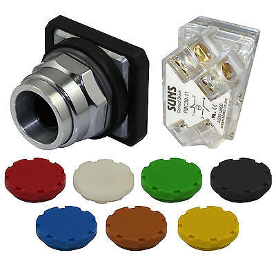 SUNS PBM30-GP-S-P13 30mm 7Color Ext Guard Pushbutton NONC 9001KR2UH13 9001KR2UH5 - Industrial Direct