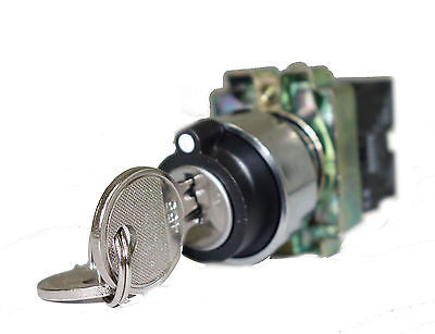 SUNS PBM22-SK3-B-P7 22mm Key Selector Switch Metal 3-Position Momentary 2NO - Industrial Direct