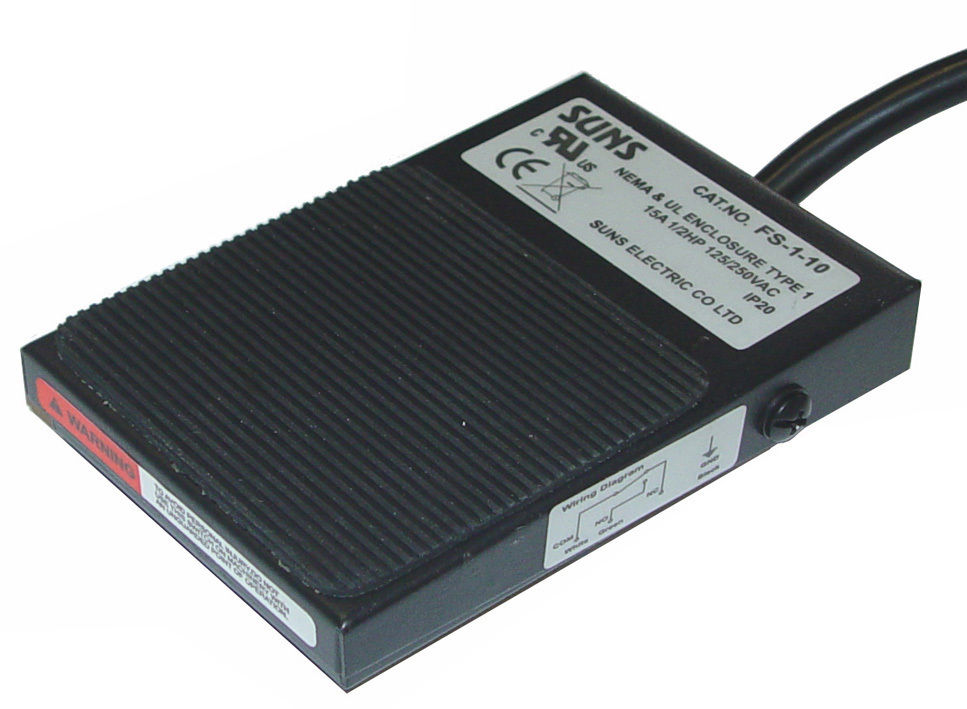 SUNS International FS-1-10-2 UL Certified Foot Switch 2m Cable T-91-S Treadlite - Industrial Direct